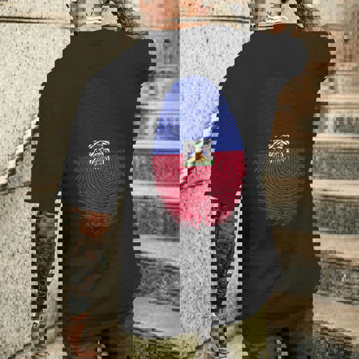 Haiti Flag Fingerprint Haitian For Haitians メンズTシャツ バックプリント 彼への贈り物