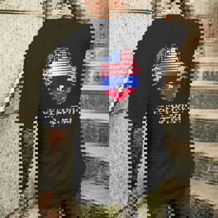 Half American Half Haitian Usa Haiti Flag メンズ レディース メンズTシャツ バックプリント 彼への贈り物