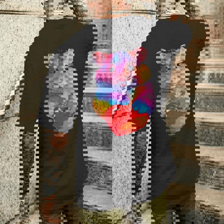 Hamster Coloré Tenant Un Cœur Mignon Arc-En-Ciel Aquarelle T-shirt imprimé au dos Cadeaux pour lui