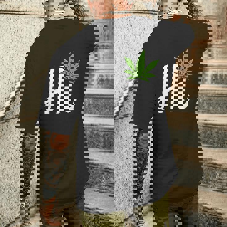 Hi Hello マリファナの葉 ハッピーファニー大麻 ウィード パイナップル メンズTシャツ バックプリント 彼への贈り物