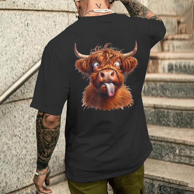 Highland Kuh Tiermotiv Lustiges Hochlandrind Kuhmotiv T-Shirt mit Rückendruck Geschenke für Ihn