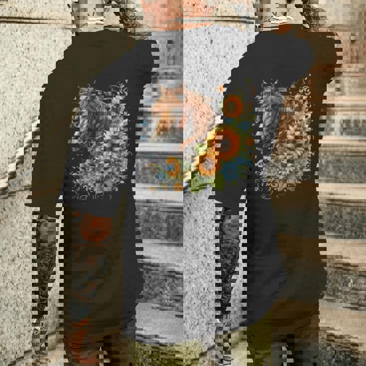 Horse Sunflower Butterfly Country Western Boho Horses Riding Men's Back Print T-Shirt Gifts for Him