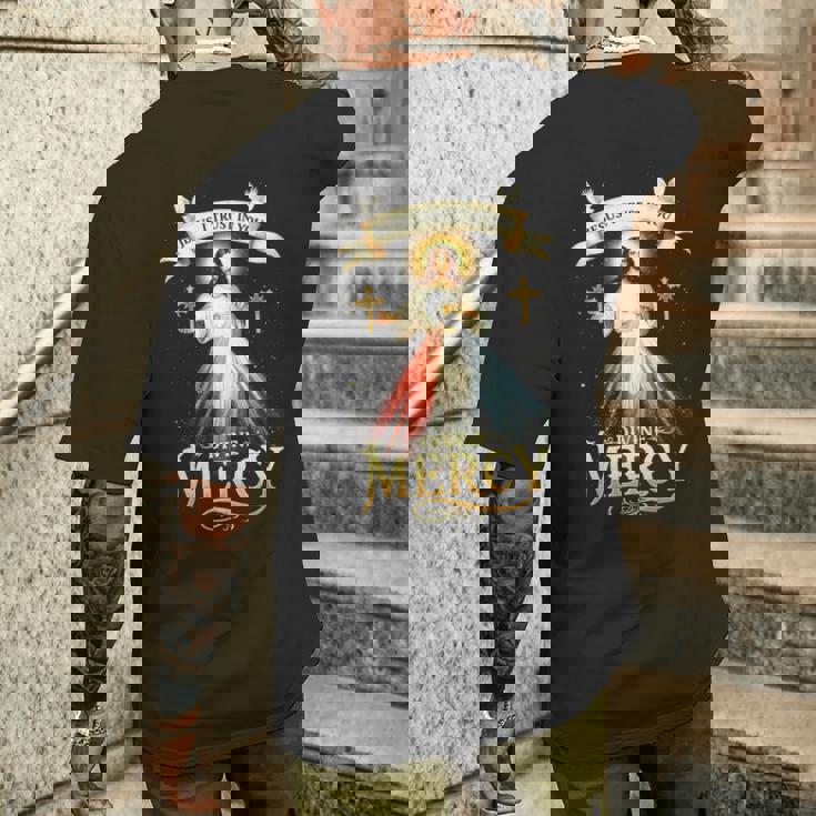 Jesus I Trust In You 神の慈悲 カトリック クリスチャン イエス 長袖tシャツ メンズTシャツ バックプリント 彼への贈り物