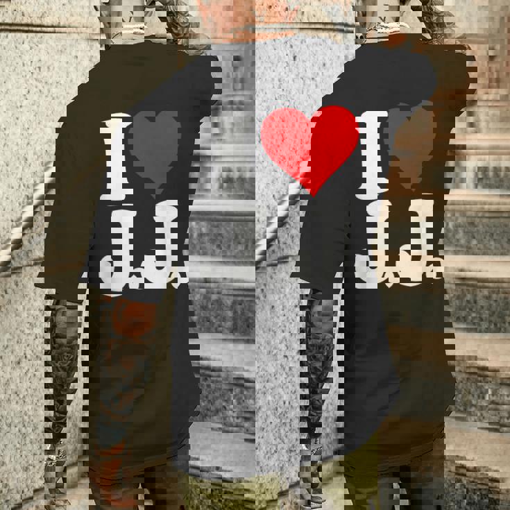I Love Heart JJ Jj J J イニシャル メンズTシャツ バックプリント 彼への贈り物