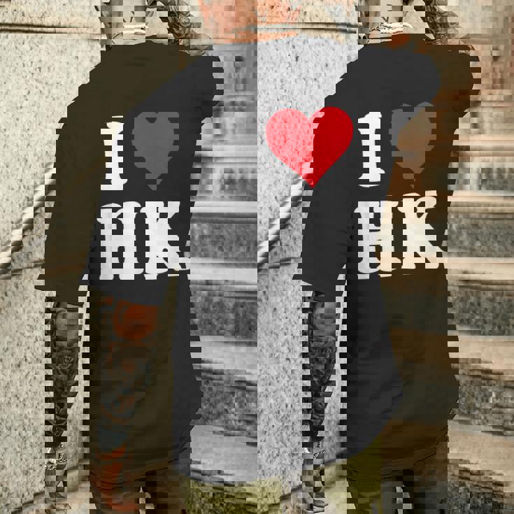 I Love Hk Initials I Heart HK First Last Name H K メンズTシャツ バックプリント 彼への贈り物