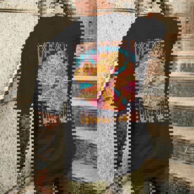 Love Peace ヒッピーコスチューム 60年代 70年代 フラワーフェスティバル衣装 メンズTシャツ バックプリント 彼への贈り物