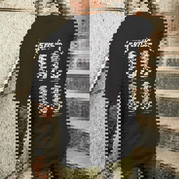 Metaphysica 面白いギリシャ哲学者ロックレトロデザイン メンズTシャツ バックプリント 彼への贈り物