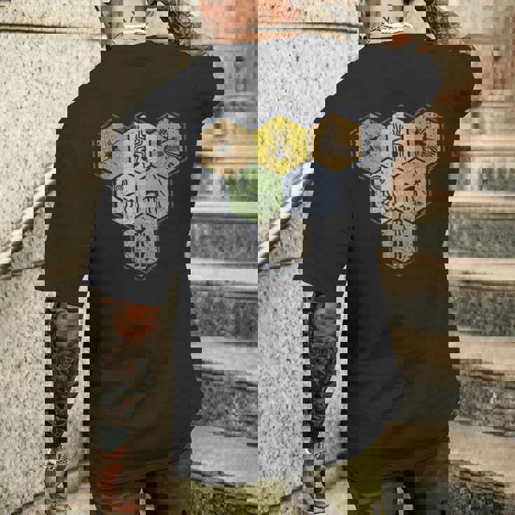 Nazca Linesナスカラインズ レトロなクモ 猿 宇宙人 鳥 六角形 メンズTシャツ バックプリント 彼への贈り物