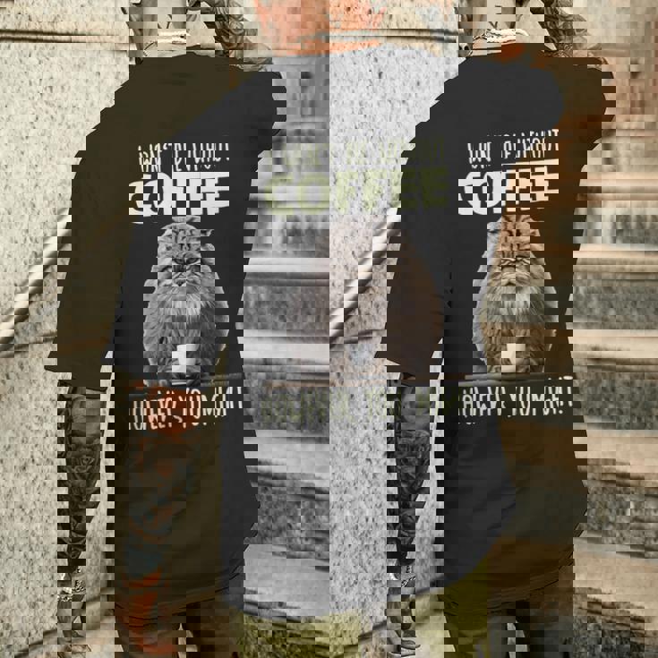 Pallas Catコーヒー愛好家のための朝の不満 マヌルネコ 長袖tシャツ メンズTシャツ バックプリント 彼への贈り物