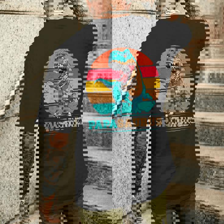 Papasaurus Daddy Rex Dinosaur Family Papaaurus Festa Del Papà T-shirt da uomo con stampa posteriore Regalos para él