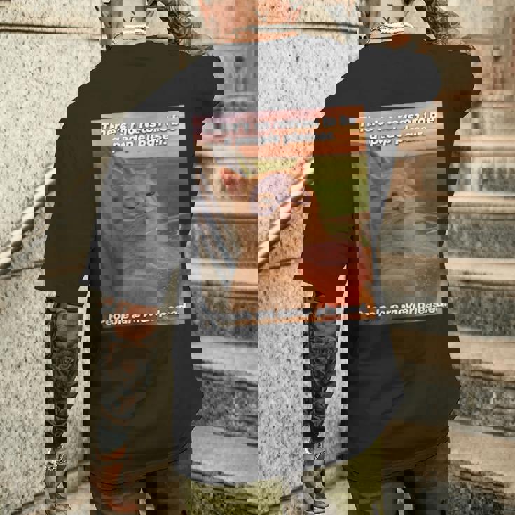 People Are Never Pleased Brainrot 猫ミーム 大学ユーモア メンズTシャツ バックプリント 彼への贈り物