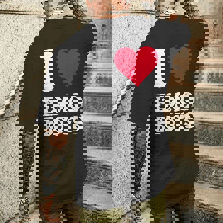 Red Heart I Love Emo Boys メンズTシャツ バックプリント 彼への贈り物