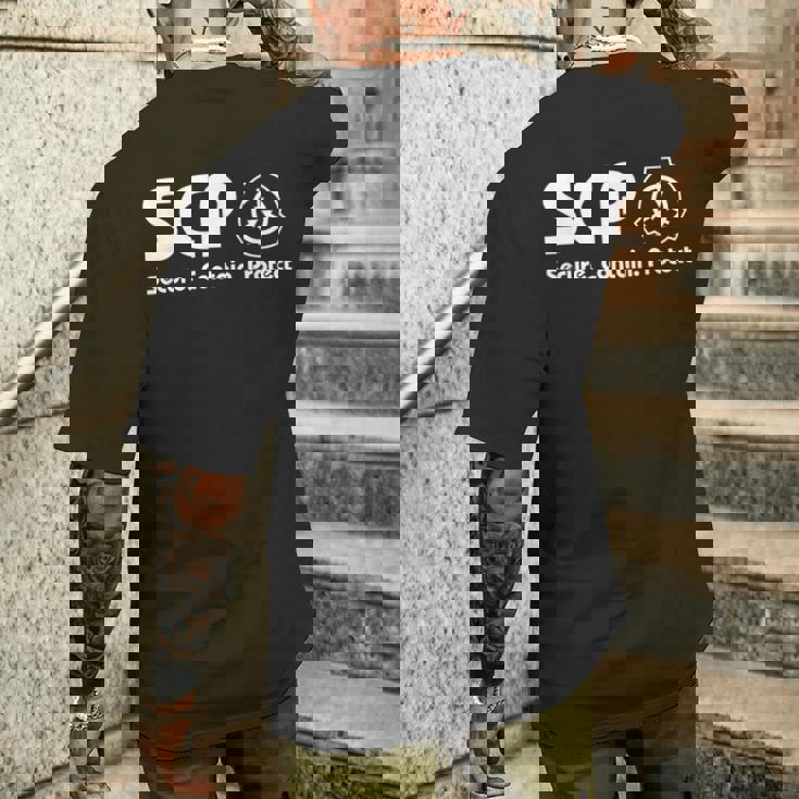 Scpファンデーション-Scp-セキュア・コンテインプロテクト メンズTシャツ バックプリント 彼への贈り物
