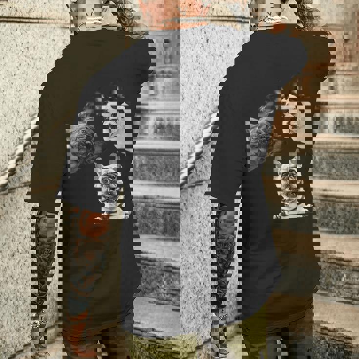 Sneaky フレンチブルドッグ ドッグ ドッグ フレンチ ポッキング ヘッド フェイス 長袖tシャツ メンズTシャツ バックプリント 彼への贈り物