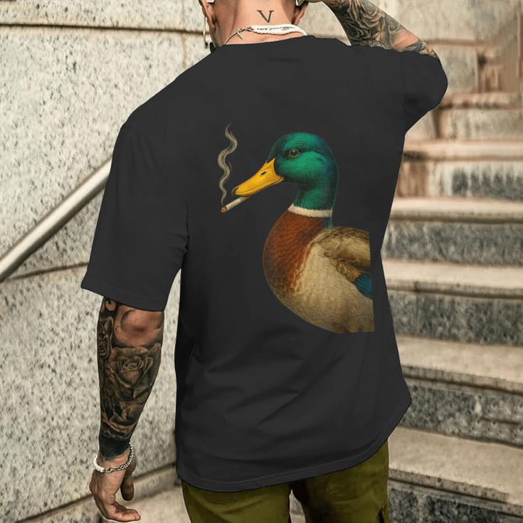 Stockente Ente Raucht Eine Zigaretteintage Lustige Ente Jagd T-Shirt mit Rückendruck Geschenke für Ihn