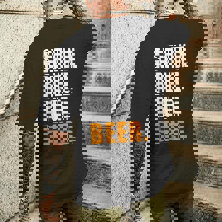 Swim Bike Run スイム バイク ラン ビール トライアスロン トライアスロン スポーツ メンズ レディース メンズTシャツ バックプリント 彼への贈り物