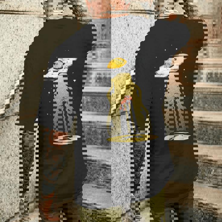 Ufo 卵 ベーコン アブダクション 面白い 宇宙人 朝ごはん 銀河系 食品 メンズTシャツ バックプリント 彼への贈り物