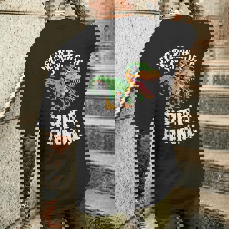 Velociraptor Is My Spirit Animal For Dino Enthusiasts Men's Back Print T-Shirt Gifts for Him