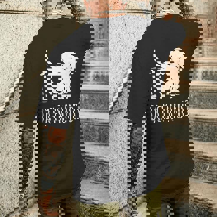 Wiener Dog ダックスフンド 犬 ペット愛好家 I Love Dachshunds メンズTシャツ バックプリント 彼への贈り物