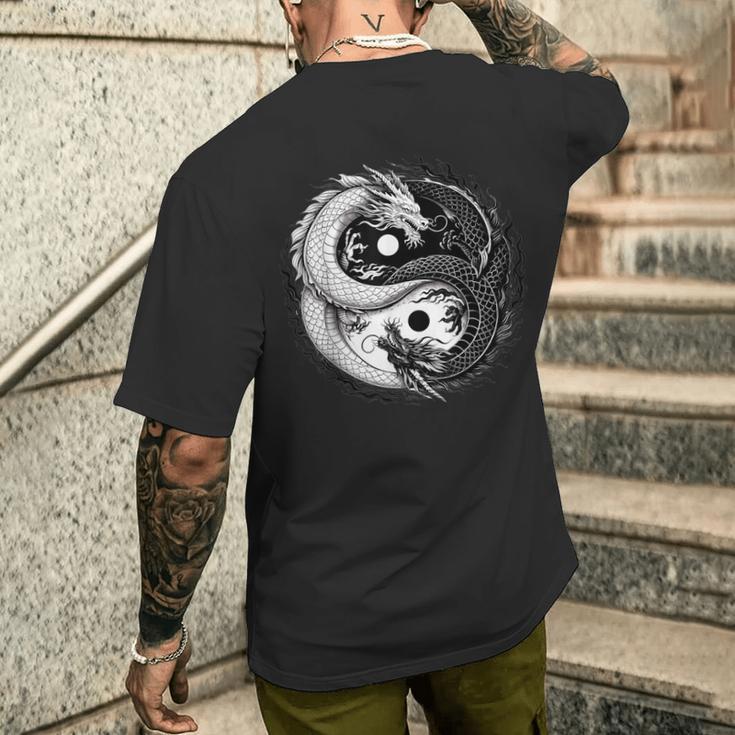 Yin Und Yang Chinesischer Dracheintage Drachen Japanisch T-Shirt mit Rückendruck Geschenke für Ihn