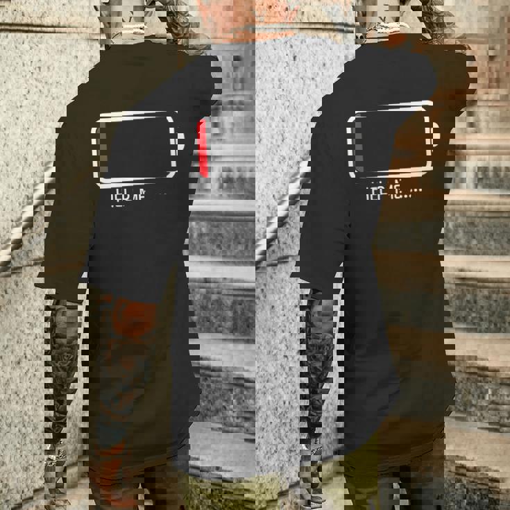 「 Help Me バッテリー 電池切れ」おもしろ 筆文字！服 面白い文字入り メンズTシャツ バックプリント 彼への贈り物