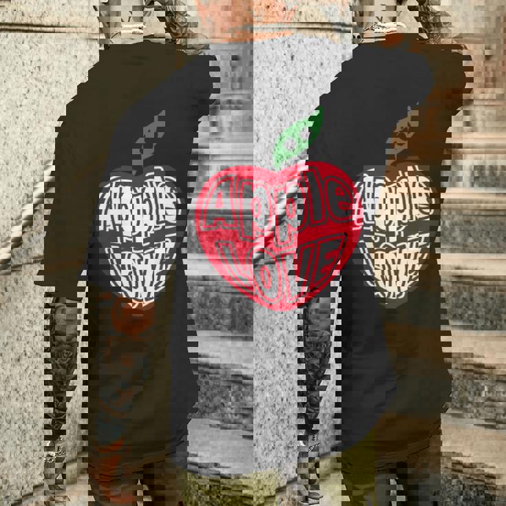 「Red Apple Fresh Fruit 」 ハート型 Love りんご フルーツ ユニークデザイン 長袖tシャツ メンズTシャツ バックプリント 彼への贈り物