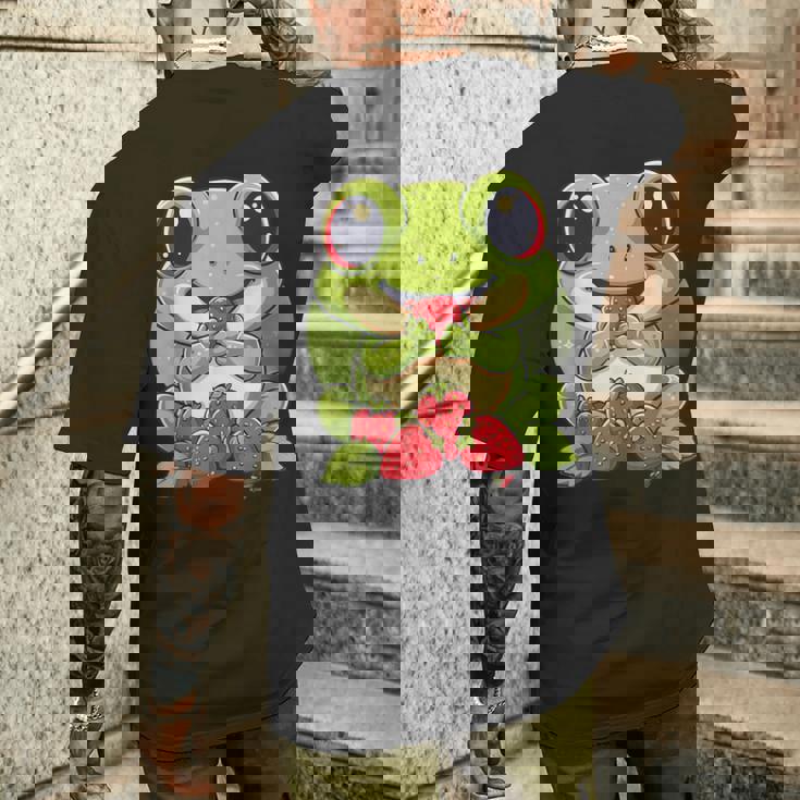 いちごカエル 図面 アートワーク いちご 動物 アート メンズTシャツ バックプリント 彼への贈り物