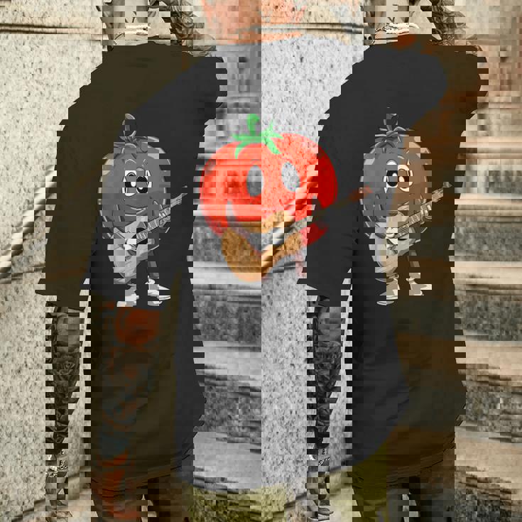 おもしろギタリスト トマト 演奏 ギター ミュージシャン トマト ギター メンズTシャツ バックプリント 彼への贈り物