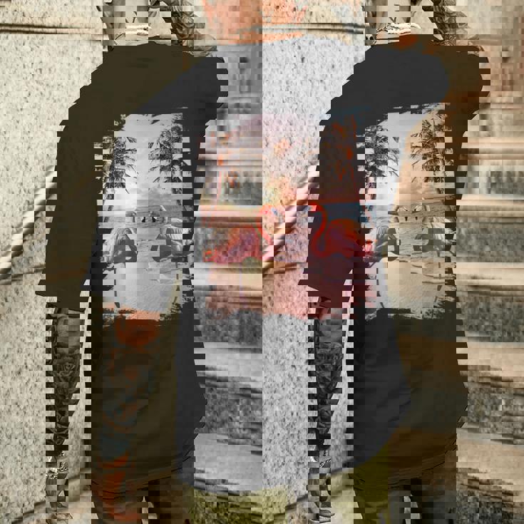 かわいいカラフルなフラミンゴヤシの木 メンズTシャツ バックプリント 彼への贈り物