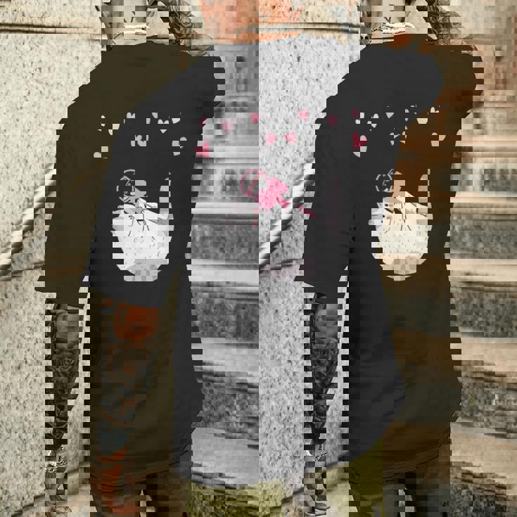 かわいい毛糸の猫はけん玉ハートを弾く メンズTシャツ バックプリント 彼への贈り物