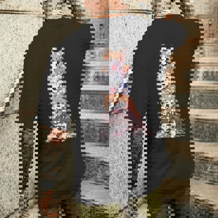 かわいい秋田犬が重ねて重ねられています メンズTシャツ バックプリント 彼への贈り物