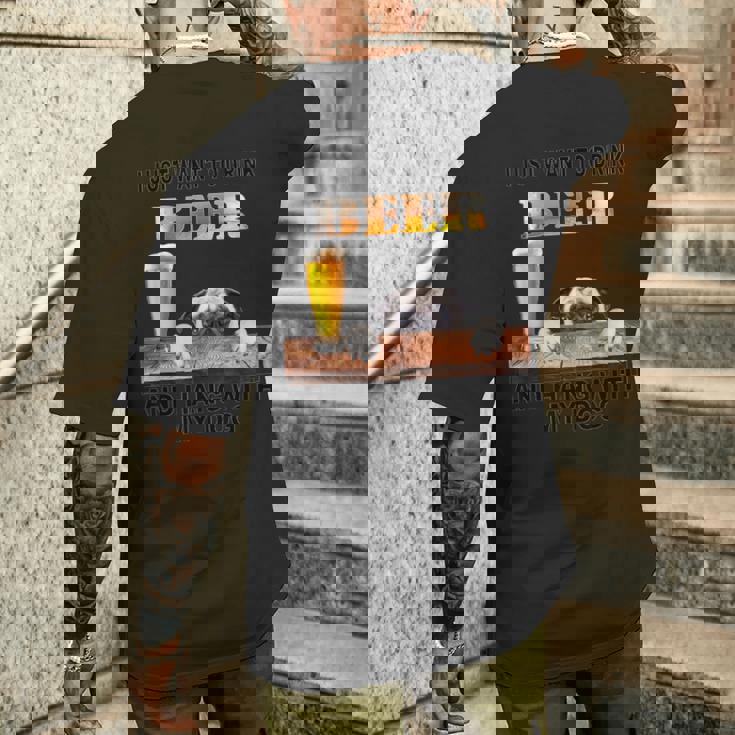 ただビール飲みたい&吊るすw マイパグ メンズTシャツ バックプリント 彼への贈り物