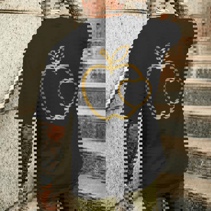 りんご ハート ラインアート かわいい シンプル デザイン 長袖tシャツ メンズTシャツ バックプリント 彼への贈り物