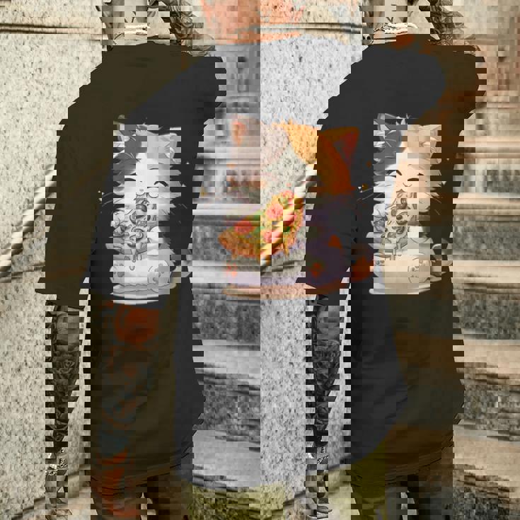 わがまま猫 ピザねこ ラーメン好き かわいい おもしろ マンガ メンズTシャツ バックプリント 彼への贈り物