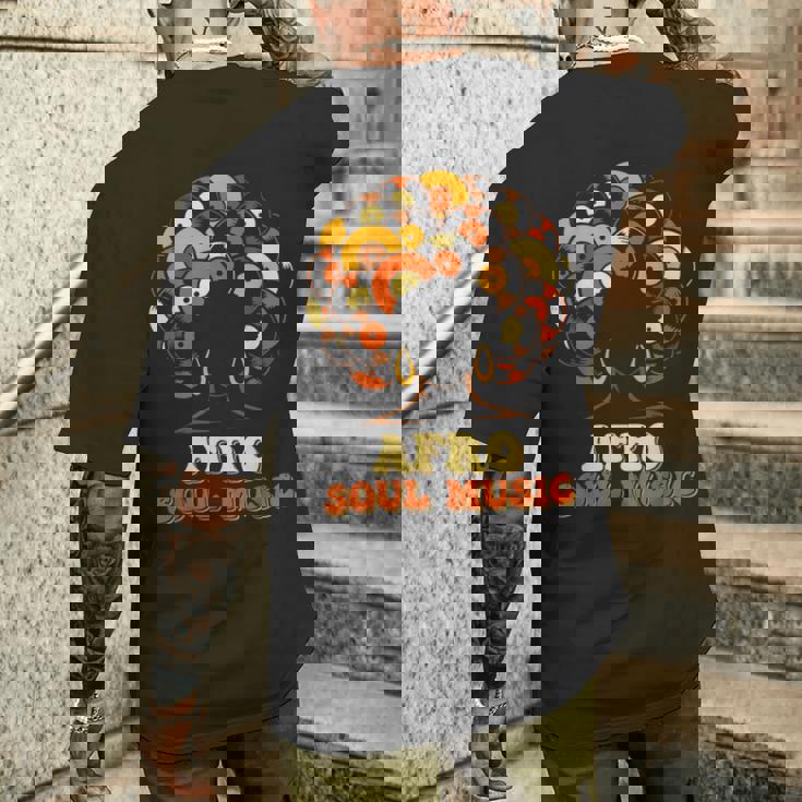 アフロソウルミュージック ビニール レトロ 70年代 80年代 ファンク ディスコダンス メンズTシャツ バックプリント 彼への贈り物