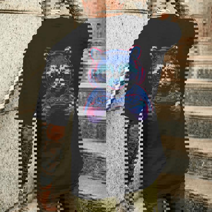 アライグマ ビデオ ゲーム ゲーマー ギャンブラー コンピューター ゲーマー アライグマ メンズTシャツ バックプリント 彼への贈り物