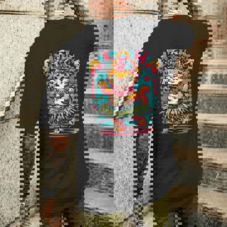 アロハ ハワイ ハワイアン フラダンス キャット シャツ 猫好き フラ 長袖tシャツ メンズTシャツ バックプリント 彼への贈り物