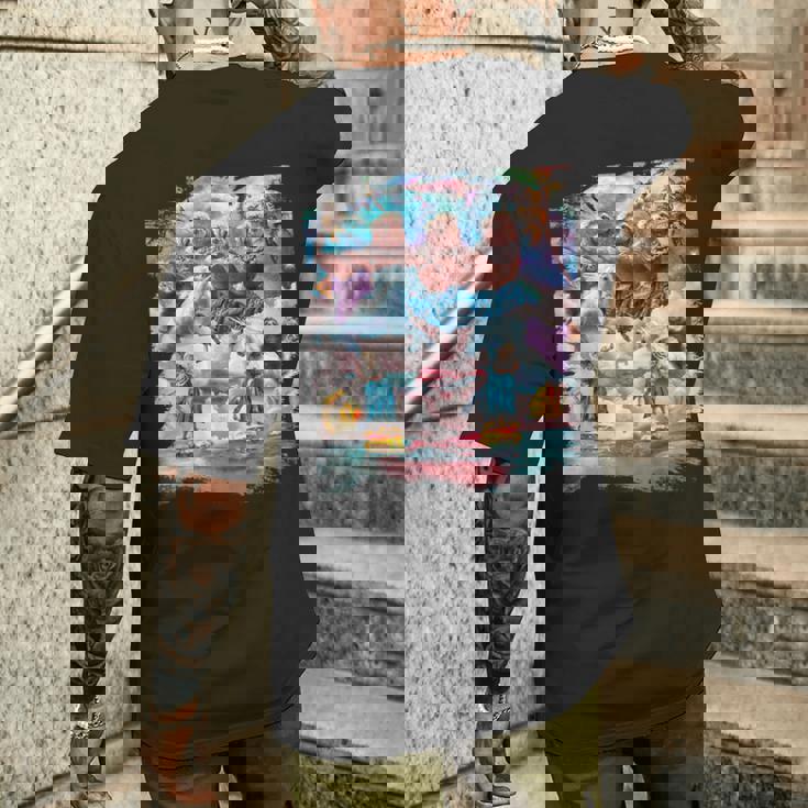 アロハ バーガー 猫 & ピザ ナマケモノ ユニコーン メンズTシャツ バックプリント 彼への贈り物