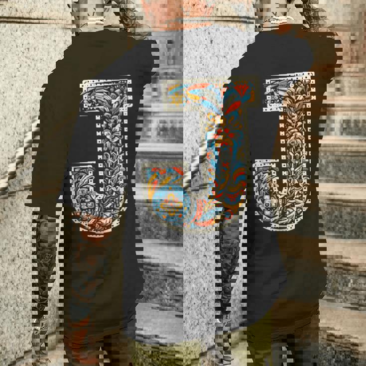 イニシャル 名前 文字 J アルファベット 民芸風 メンズTシャツ バックプリント 彼への贈り物