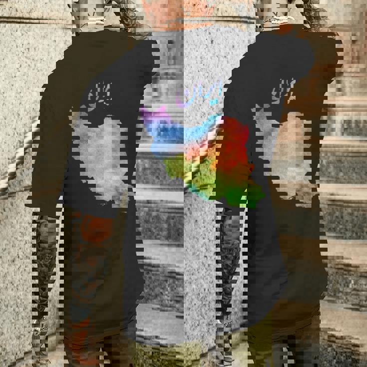 イランの地図 イランのカラフルな地図 水彩イラスト メンズTシャツ バックプリント 彼への贈り物