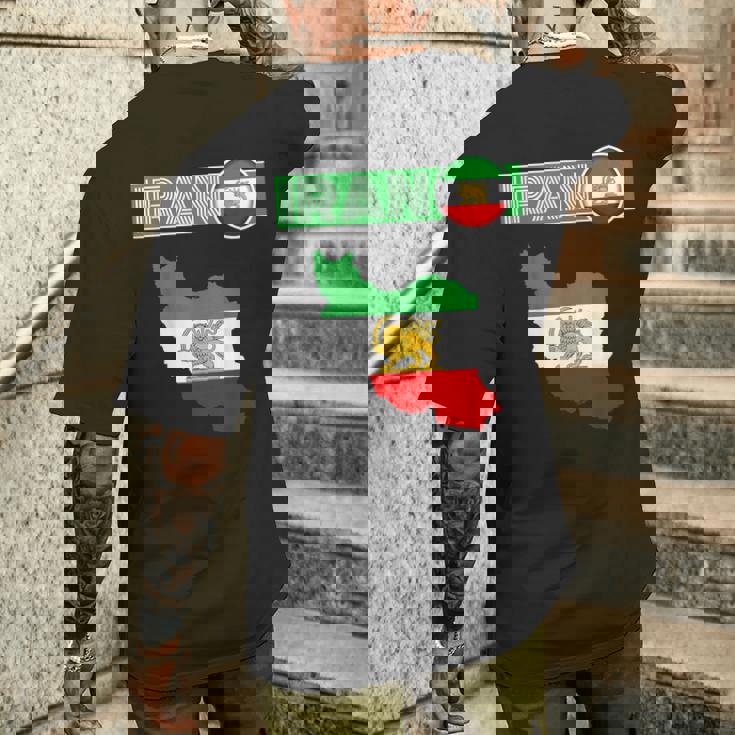 イランライオン太陽旗、イラン地図、イラン、イランの旗、イランの旗。 メンズTシャツ バックプリント 彼への贈り物