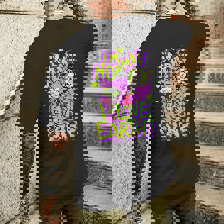 インベーダージムアイムノーマルアイラブアースデイ メンズTシャツ バックプリント 彼への贈り物