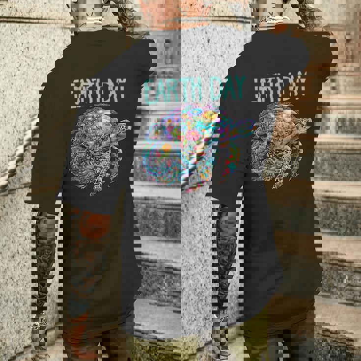 ウミガメ 地球 日 救う かわいい 惑星 学生 先生 メンズTシャツ バックプリント 彼への贈り物