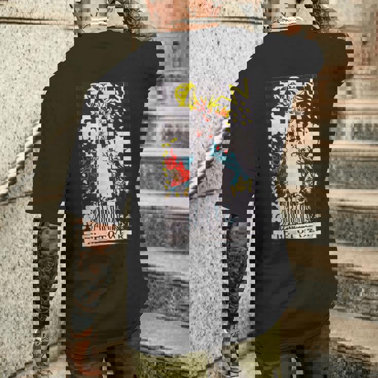 オリジナルのrider Waite Deckからのタワービンテージタロットカード メンズTシャツ バックプリント 彼への贈り物