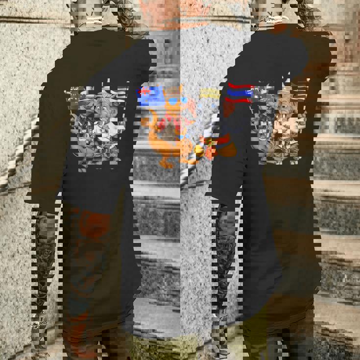 オーストラリア カンガルー タイ 象 オーストラリアの旗 タイの遺産 誇り オーストラリア タイ 愛国者 オーストラリア メンズTシャツ バックプリント 彼への贈り物