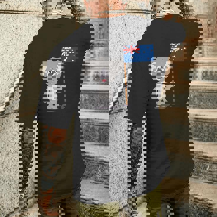 オーストラリアのコアラ オーストラリア国旗 メンズTシャツ バックプリント 彼への贈り物