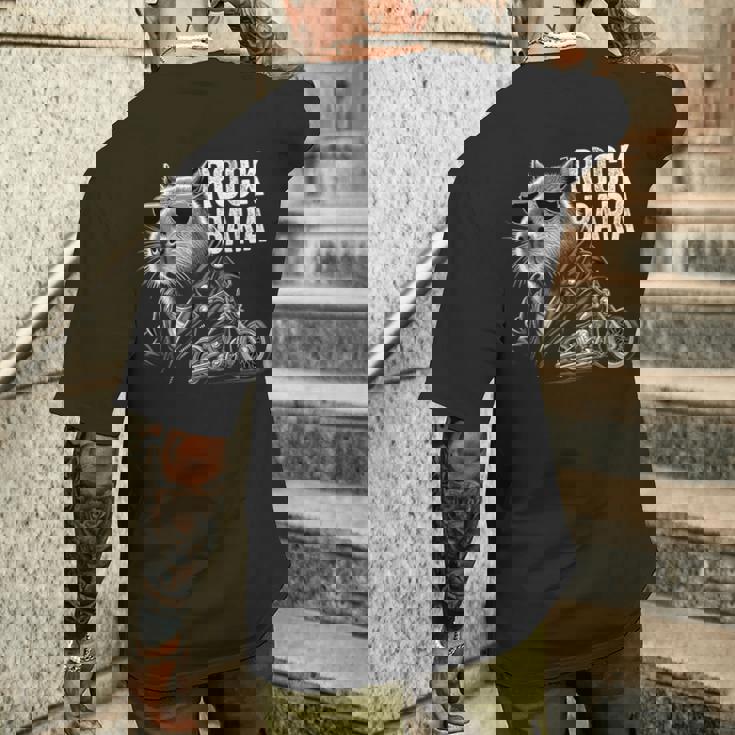 オートバイ げっ歯類 ロック メンズ カピバラ メンズTシャツ バックプリント 彼への贈り物