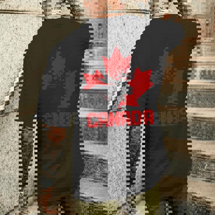 カナダヘラジカ メープルリーフ プライド ヴィンテージ カナダ国旗 メンズTシャツ バックプリント 彼への贈り物