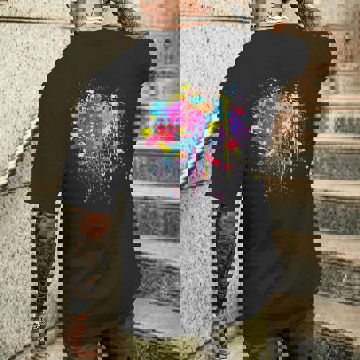 カラフルなペイントスプラッシュカラー。 メンズTシャツ バックプリント 彼への贈り物