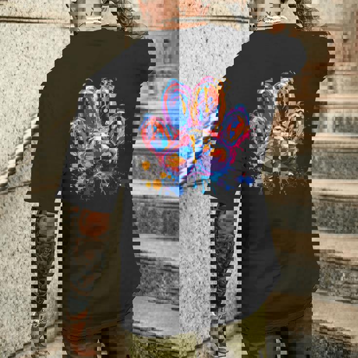 カラフルな動物の犬の足跡 メンズTシャツ バックプリント 彼への贈り物